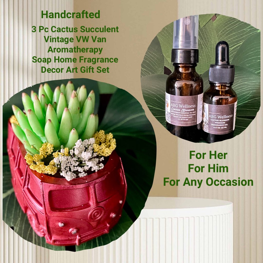3 Pc Cactus Succulent Vintage VW Van Aromatherapy Soap Home Fragrance Decor Art Gift Set " MADE TO ORDER" A Gift For Any Occasion