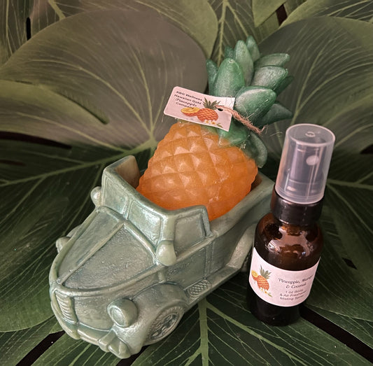3 Pc Aromatherapy Decorative Vintage Truck, Pineapple Soap Air Fresheners & Misting Spray Gift Set, “MADE TO ORDER” A Gift For Any Occasion