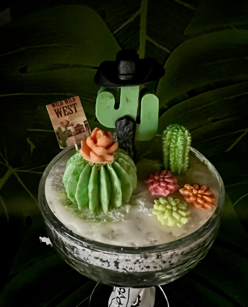 3 Pc Cactus Succulent Wild West Outlaw Margarita Glass Aromatherapy Soap Home Fragrance Decor Art Gift Set “MADE TO ORDER” A Gift For Any Occasion